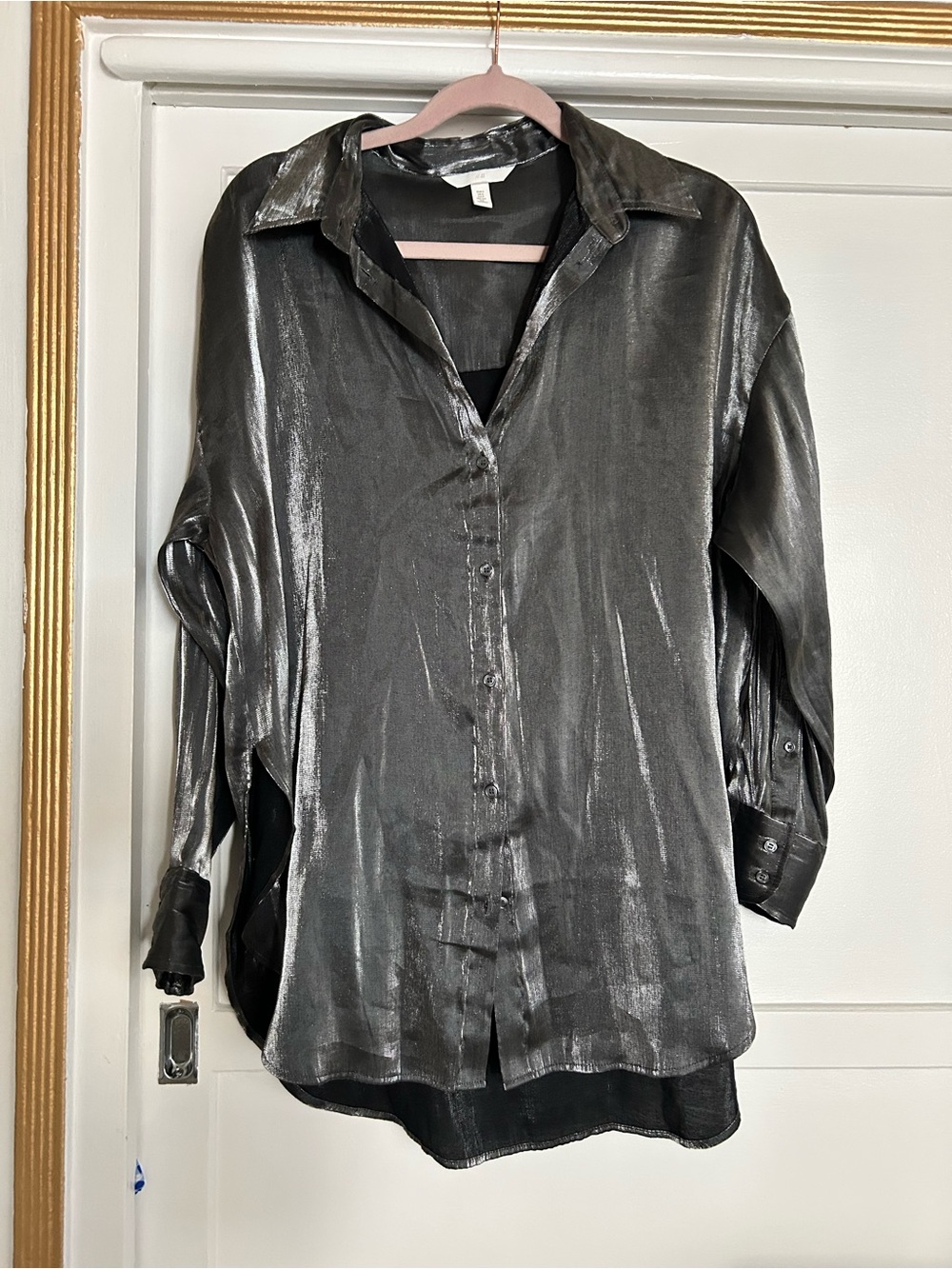 H&M Shimmery Silver Button-Down Shirt